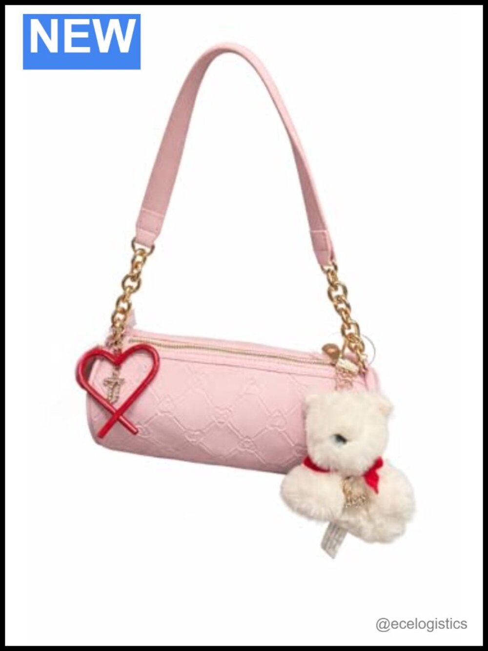 Faux Leather Barrel Purse with Chain Strap - Juicy Couture Style